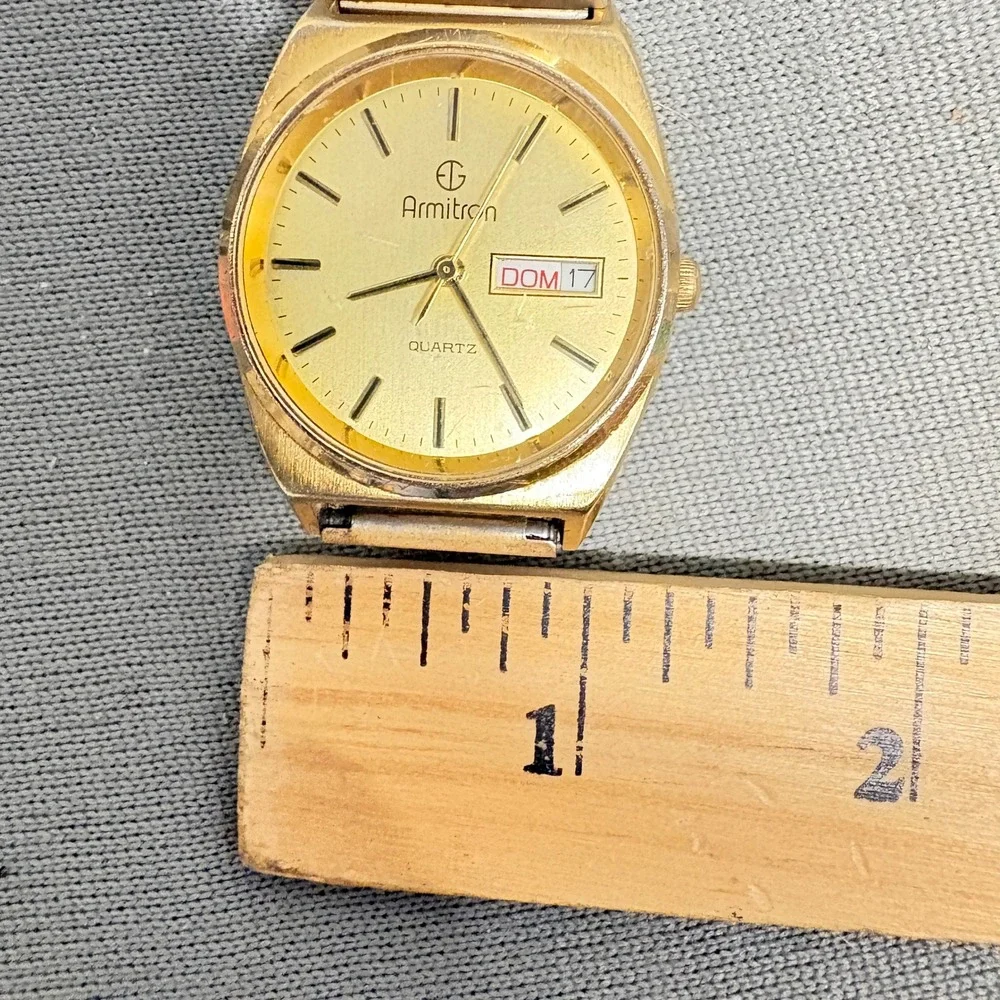 Armitron Quartz Gold Tone Day Date‎ Watch Stainless Back Japan Movt 20/3062C